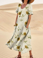 Load image into Gallery viewer, Women's Elegant Flowers Art Print Casual Linen Pocket Dress