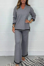 Load image into Gallery viewer, Women's V-Neck Soft Knit Border Edge Trouser Co-Ord