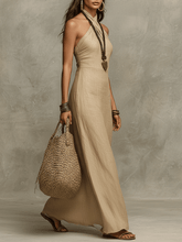Load image into Gallery viewer, Relaxed Soft Drape Halter Column Linen Halter Maxi Dress