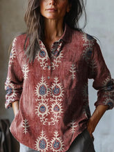 Load image into Gallery viewer, Women's Vintage Ethnic Floral Art Print Casual Cotton And Linen Shirt