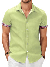 Load image into Gallery viewer, Men's Fashion Plaid Linen Patchwork Short Sleeve Shirt