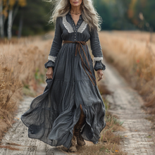 Load image into Gallery viewer, Women's Vintage Pastoral Style V-neck Linen Long-sleeve Maxi Long Dress