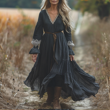 Load image into Gallery viewer, Women's Vintage Pastoral Style V-neck Linen Long-sleeve Maxi Long Dress