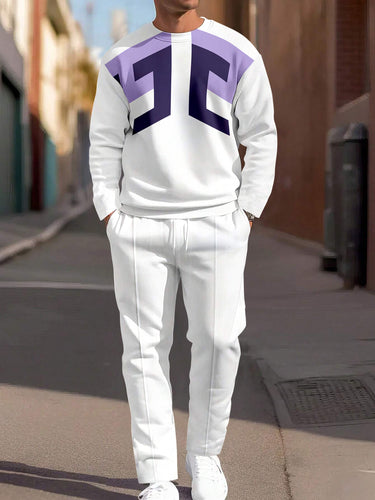 Men's Simple Colorblock Round Neck Casual Sports Set 084