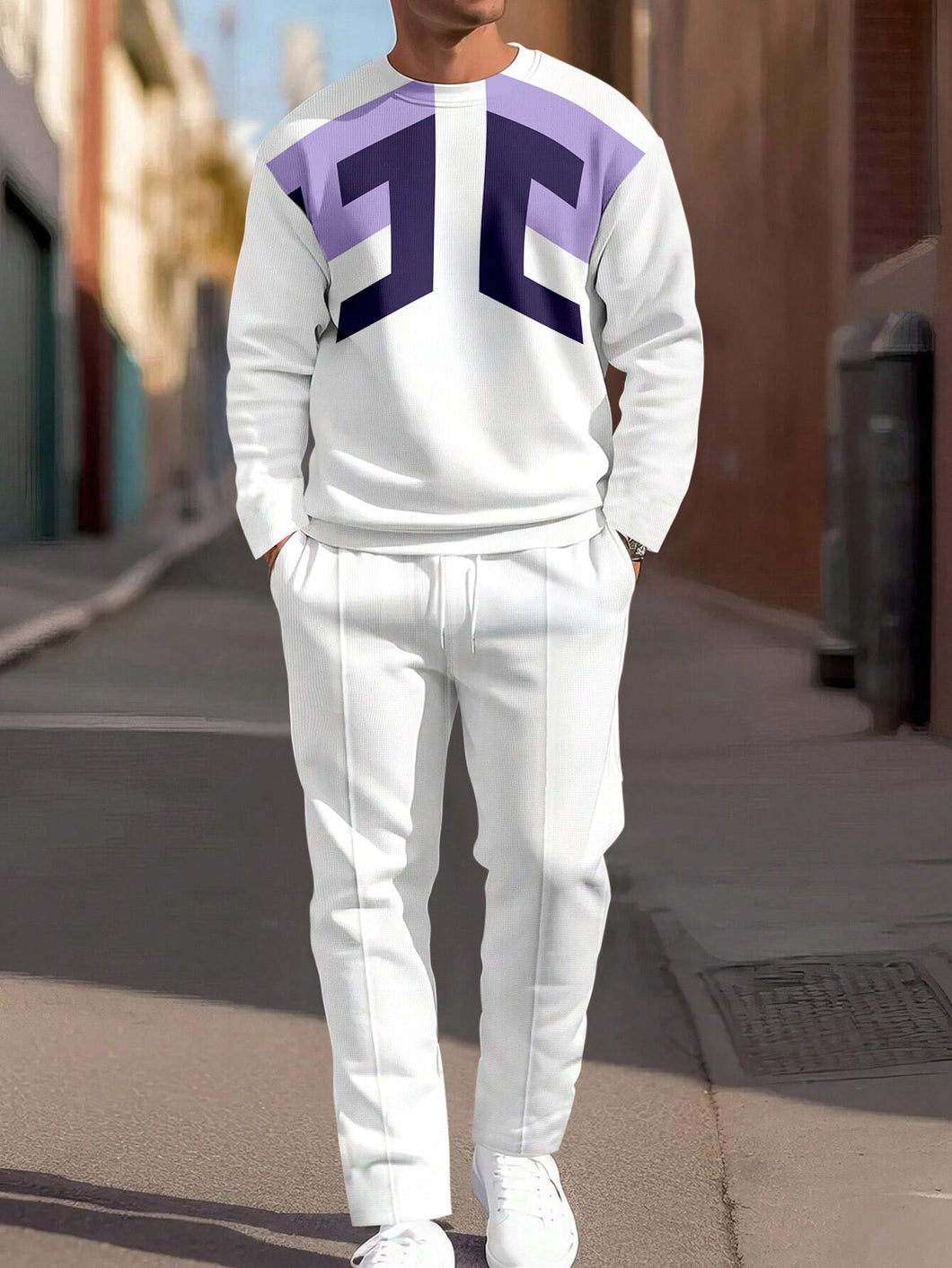 Men's Simple Colorblock Round Neck Casual Sports Set 084
