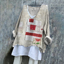 Load image into Gallery viewer, Vintage Patchwork Faith Art Linen Blend Blouse