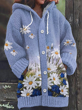 Load image into Gallery viewer, Daisy Print Knitted Hooded Cardigan