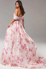 Load image into Gallery viewer, Evening Gown Pink Floral Print Off The Shoulder Slit Maxi Dress