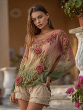 Load image into Gallery viewer, Vintage Pink Floral Embroidered Linen Shirt