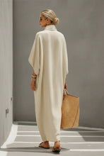Load image into Gallery viewer, Women's Oatmeal Linen Dress With Mandarin Collar &amp; Dolman Sleeves, Timeless Resort-Casual Style Dress