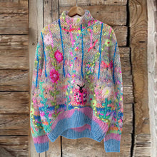 Load image into Gallery viewer, Vintage Floral Print Turtleneck Knitted Cozy Pullover Sweater