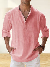 Load image into Gallery viewer, Men's Cotton And Linen Stand Collar Basic Casual Long-sleeved Shirt