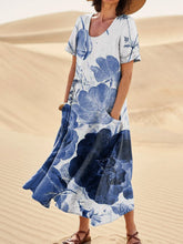 Load image into Gallery viewer, Sun Print Effect Mixed Floral Art Printed Women's Linen Pocket Dress