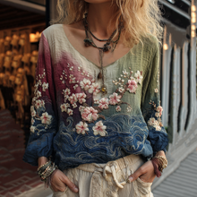 Load image into Gallery viewer, Classy Vintage Gradient Japanese Sakura Cherry Blossoms Embroidered Cotton And Linen Long Sleeve Shirt