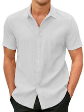 Load image into Gallery viewer, Men's Cotton And Linen Striped Jacquard Casual Loose Short-sleeved Shirt