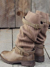 Load image into Gallery viewer, Women&#39;s fashion wool stitching leather boots