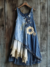 Load image into Gallery viewer, Flowers Denim Textile Lace Patchwork Tank Dress c4a4