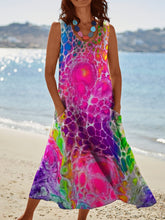 Load image into Gallery viewer, Rainbow Print Womens Pocket Pinafore Linen Dress