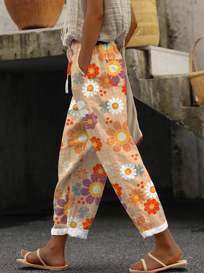 Women's Vintage Floral Print Casual Pants