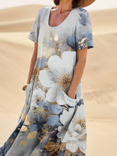 Load image into Gallery viewer, White Floral Art Printed Women's Linen Pocket Dress