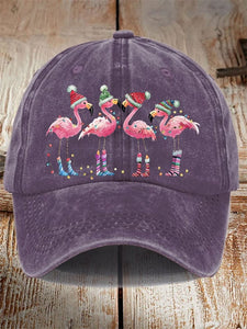 Unisex Distressed Washed Cotton Christmas Flamingo Hot Spot Hat