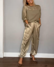 Load image into Gallery viewer, Women&#39;s Smooth Satin Half-sleeved Top and Pant Suit Two-piece