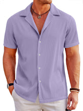 Load image into Gallery viewer, Men's Casual Solid Color Ribbed Cuban Collar Short-sleeved Shirt