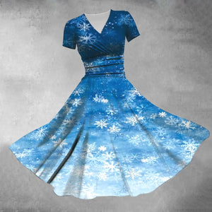 Retro Christmas Snowflake Print Maxi Dress