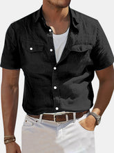 Load image into Gallery viewer, Men's Solid Color Double Pocket Comfortable Cotton And Linen Short Sleeve Shirt
