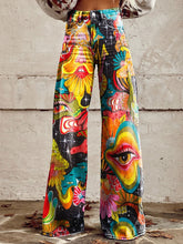 Load image into Gallery viewer, Women&#39;s Vintage Hippie Floral Rainbow Art Print Casual Wide Leg Pants