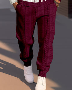 Men's Textured Jacquard Round Neck Casual Sports Set  006