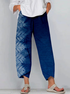 Shibori Chevron Stripe Art Cropped Casual Pants