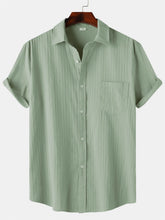 Load image into Gallery viewer, Men's Cotton And Linen High Quality Striped Pocket Short Sleeve Shirt