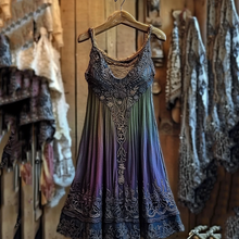 Load image into Gallery viewer, Vintage Viking Violet Gradient Tribal Pattern Comfy Tank Dress