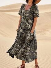 Load image into Gallery viewer, Night In The Dark Forest Repeat Pattern Printed Women's Linen Pocket Dress