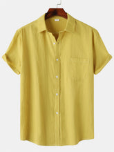 Load image into Gallery viewer, Men's Cotton And Linen Striped Texture Comfortable Pocket Daily Short-sleeved Shirt