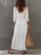 Load image into Gallery viewer, Vintage Lace-trimmed Cotton Linen Shirt Midi Dress