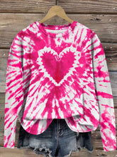 Load image into Gallery viewer, Vintage Pink Tie-Dye Heart Print Crew Neck Sweatshirt