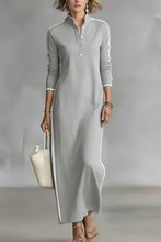 Load image into Gallery viewer, Women's Minimalist White-trimmed Button-down Collar Sweatshirt Dress Maxi Dress