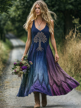Load image into Gallery viewer, Vintage Viking Tribal Celtic Knot Tree Of Life Gradient Art Linen Tank Dress