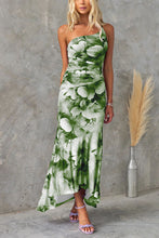 Load image into Gallery viewer, Deja Mesh Overlay Floral Print One Shoulder Ruched Stretch Maxi Dress