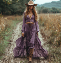 Load image into Gallery viewer, Women's Vintage V-neck Bohemian Pastoral Style Long-sleeve Maxi Long Dress