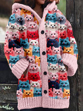 Load image into Gallery viewer, Colorful Spring Cats Pattern Cozy Hooded Cardigan