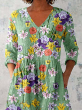 Load image into Gallery viewer, Women's Elegant Floral Pattern Round Neck Cotton and Linen Top