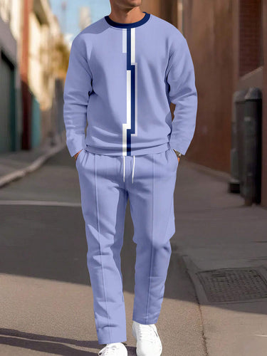 Men's Simple Colorblock Round Neck Casual Sports Set 081
