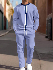 Men's Simple Colorblock Round Neck Casual Sports Set 081