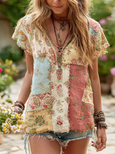 Load image into Gallery viewer, Women's Floral Patchwork Art Short-sleeved T-shirt