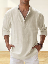 Load image into Gallery viewer, Men's Cotton And Linen Stand Collar Basic Casual Long-sleeved Shirt