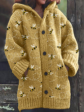 Load image into Gallery viewer, Flying Bees Embroidery Pattern Cozy Knit Hooded Cardigan