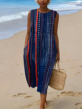 Load image into Gallery viewer, Women's Casual Print Round Neck Sleeveless Dress
